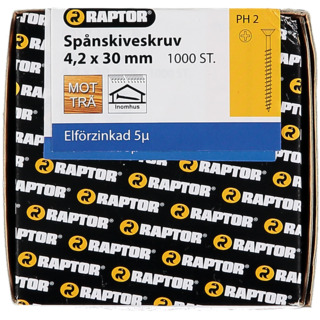 SPÅNSKIVESKRUV 4,2X30 FZB 1000ST PH2 RAPTOR