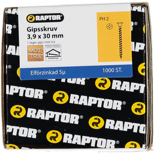 GIPSSKRUV 3,9X30 TRÄ FZB 1000ST 1-LAG PH2 RAPTOR