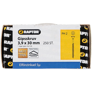 GIPSSKRUV 3,9X30 TRÄ FZB 250ST 1-LAG PH2 RAPTOR