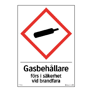 SKYLT 330114 GASBEHÅLLARE FÖRS I SÄKERHET VID BRANDFARA 210X