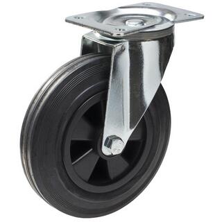 BROMSHJUL MED FÄSTPLATTA SVART GUMMI PLASTNAV 160X40MM 135KG