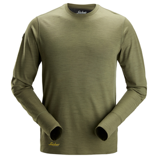 T-SHIRT LÅNGÄRMAD ULL KHAKIGRÖN STL XL