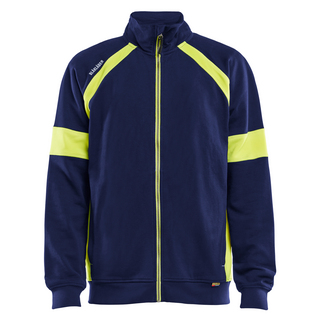 SWEATSHIRT MED VARSEL FULL ZIP MARINBLÅ/VARSELGUL M