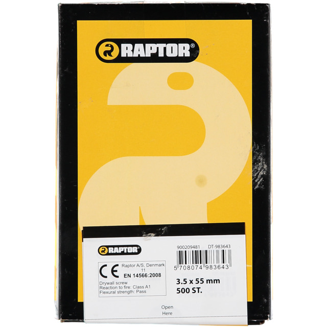 GIPSSKRUV BORR 3,5X55 STÅL FOS 500ST 3-LAG PH2 RAPTOR