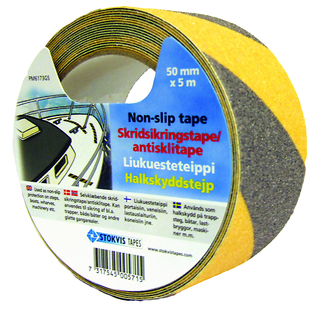 HALKSKYDDSTEJP GUL/SVAR 50 MM X 5 M