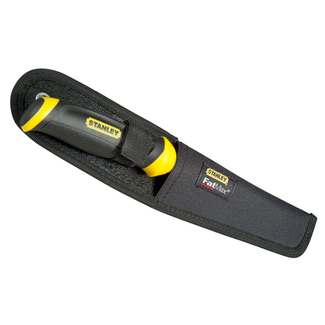 Sticksåg i svart hölster med texten STANLEY FatMax på både handtaget och hölstret.