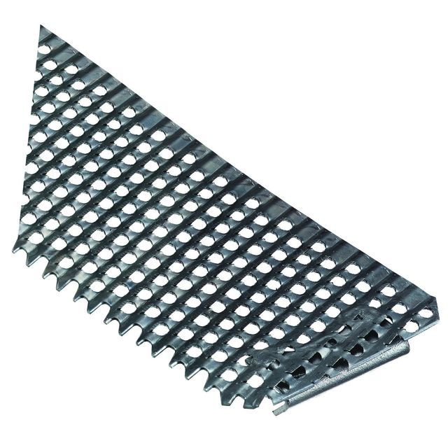 Metallklinga med rektangulära och runda hål, något böjd design.