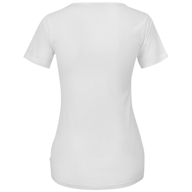 Vit T-shirt sedd bakifrån, utan mönster eller tryck.
