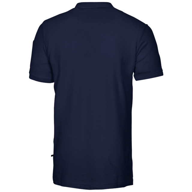 En mörkblå kortärmad t-shirt sedd bakifrån.
