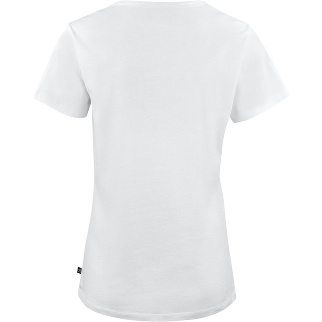 Vit t-shirt sedd bakifrån med korta ärmar och rund hals.
