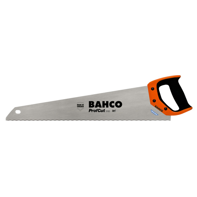Handsåg med orange och svart handtag, metallblad märkt Bahco ProfCut.