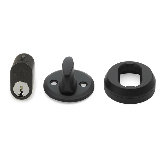 Produktbild föreställande artikeln CYLINDERLÅSSATS 42 SVART KOMPL M CYLINDER/VRED/RING från kategorin Låstillbehör