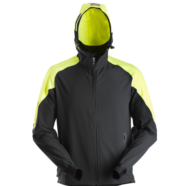 HOODIE FULL ZIP FW SVART/NEONGUL STL S | Beijerbygg Byggmaterial