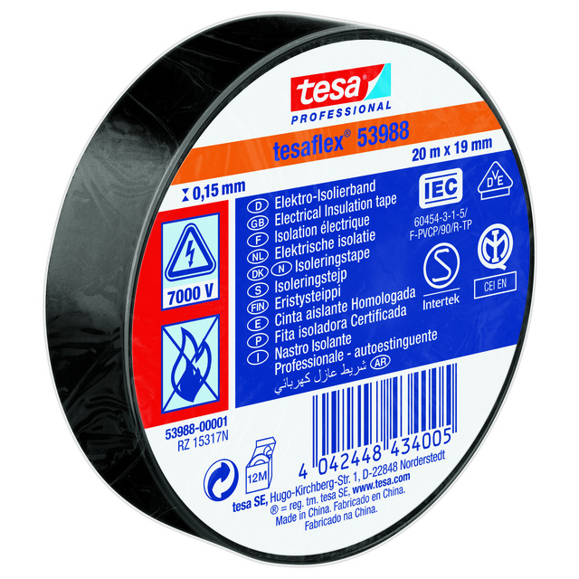 ISOLERINGSTEJP 53988 TESA SVART 19MM 20M
