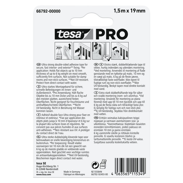 Produktbild föreställande artikeln MONTERINGSTEJP 66792 PRO MOUNTING TESA ULTRASTR 1,5MX19 från kategorin Maskeringstejp