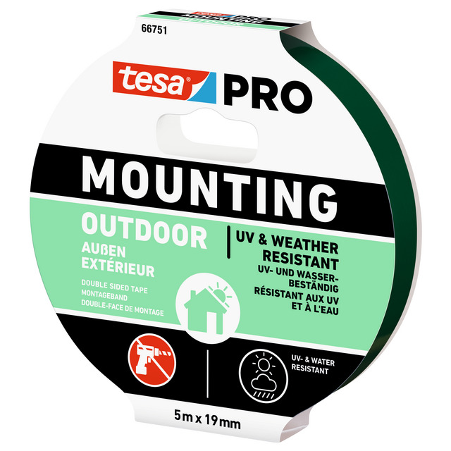 Produktbild föreställande artikeln MONTERINGSTEJP 66751 PRO MOUNTING TESA OUTDOOR 5MX19MM från kategorin Maskeringstejp