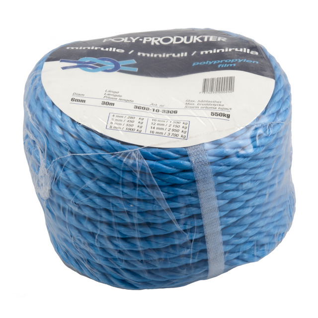 Produktfoto för TÅGVIRKE POLY POLYPROPYLEN 3-SLAGET BLÅ 6MMX30M | Beijerbygg Byggmaterial