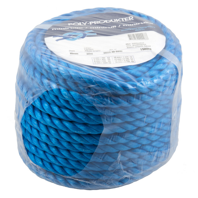 Produktfoto för TÅGVIRKE POLY POLYPROPYLEN 3-SLAGET BLÅ 10MMX30M | Beijerbygg Byggmaterial
