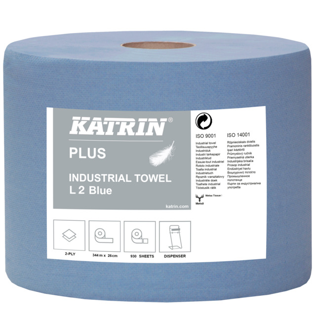 TORKPAPPER PLUS L2 KATRIN BLÅ 2-LAGER 26CM 3,2KG | Beijerbygg Byggmaterial