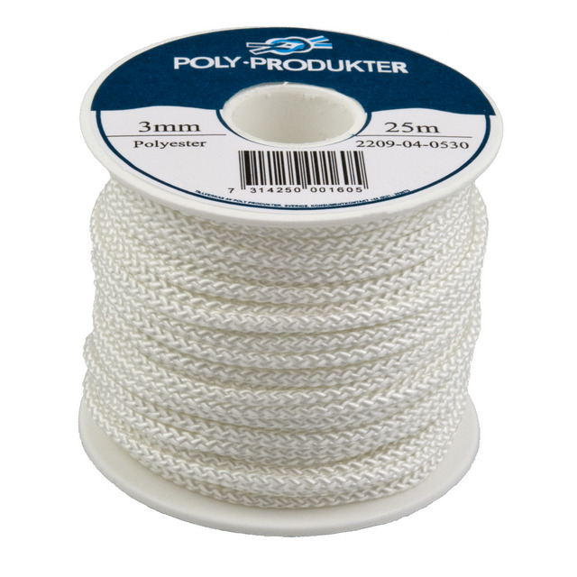 POLYESTERSILKELINA POLY FLÄTAD VIT 3MMX25M | Beijerbygg Byggmaterial