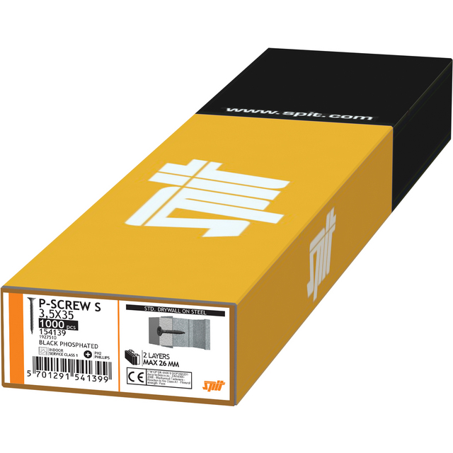 GIPSSKRUV BANDAD P-SCREW S STÅL FOSFAT PH2 3,5X35 1000ST | Beijerbygg Byggmaterial
