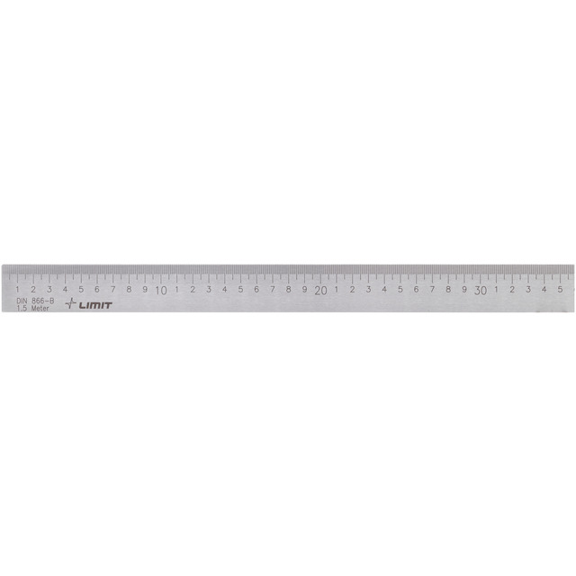 Metallinjal med mått i centimeter från 0 till 30 samt tum från 0 till 12. Märkt med tumt och DIN 866-3.