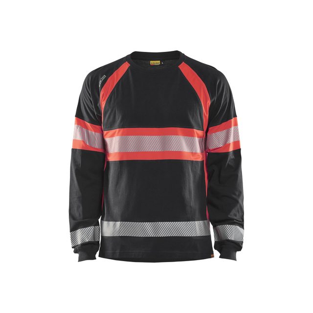 T-SHIRT 3510 1030 LÅNGÄRMAD VARSEL SVART/VARSELRÖD XXXL