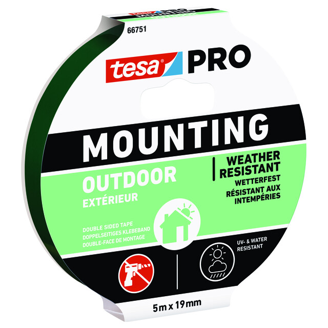 Produktbild föreställande artikeln MONTERINGSTEJP 66751 PRO MOUNTING TESA OUTDOOR 5MX19MM från kategorin Maskeringstejp