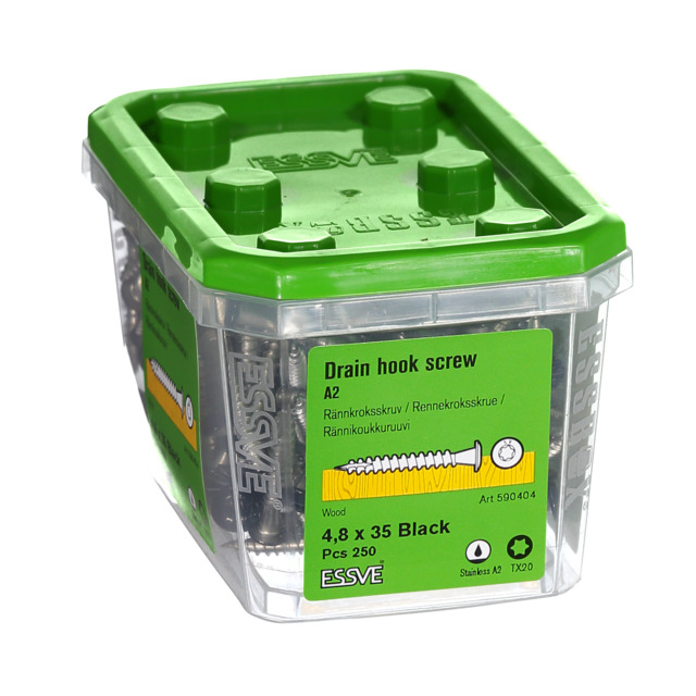 RÄNNKROKSSKRUV A2 4,8X35MM SVART 250ST TX20