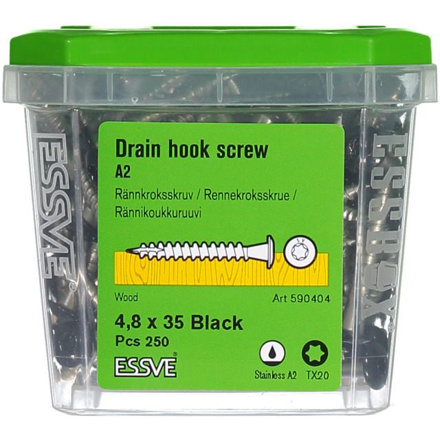 RÄNNKROKSSKRUV A2 4,8X35MM SVART 250ST TX20