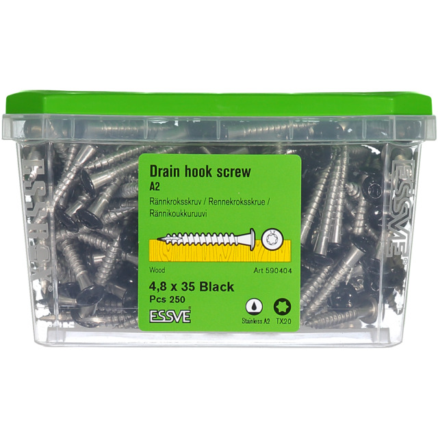 RÄNNKROKSSKRUV A2 4,8X35MM SVART 250ST TX20