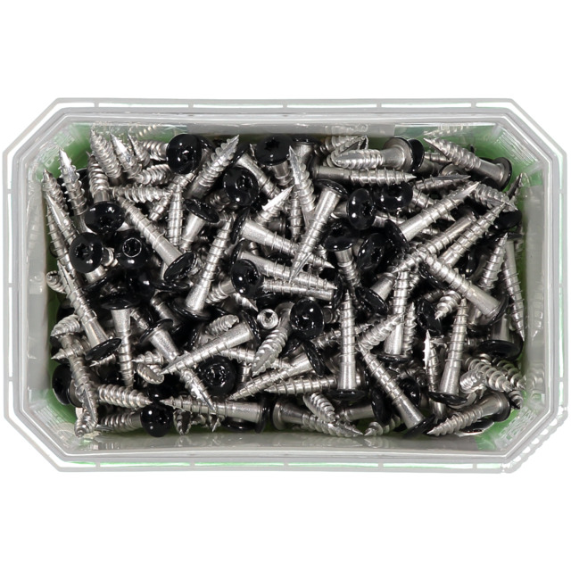 RÄNNKROKSKRUV ROSTFRI A2 SVART RAL9011 TX20 4,8X25 250ST