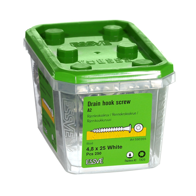 RÄNNKROKSSKRUV A2 RAL9010 VIT TX20  4,8X25MM 250ST