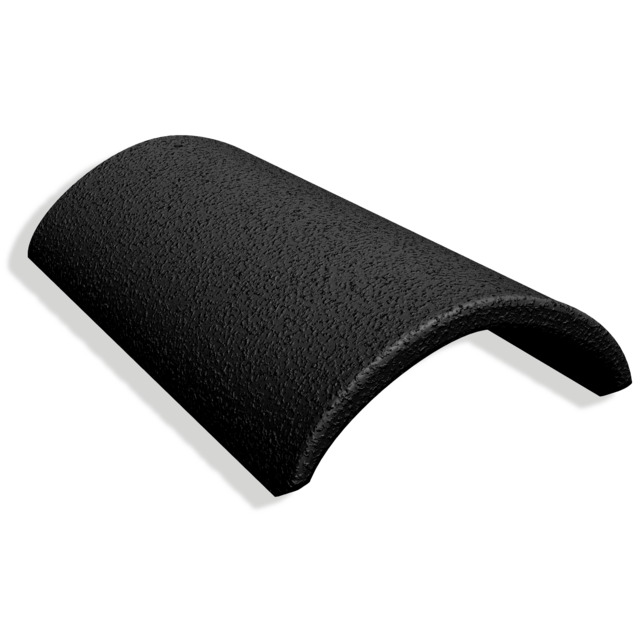 Svart betongpanna med rak struktur och texturerad yta, krökt form lämplig för takläggning.