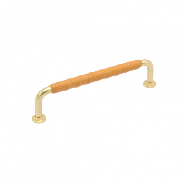 HANDTAG 1353-128 MÄSSING LÄDERLINDAT NATUR