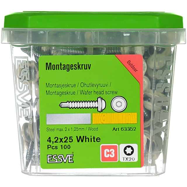 MONTAGESKRUV VIT 4,2X25 100ST RAL9011 M RFR BRICKA