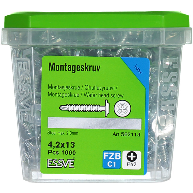 MONTAGESKRUV 4,2X13 BORRSPETS 1000ST PH2 STÅL FZ 406511