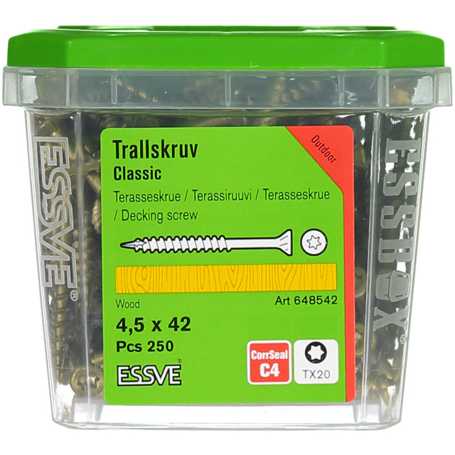 TRALLSKRUV ESSVE CORR 4,5X42 250ST TX20 FÖR TRÄREGEL