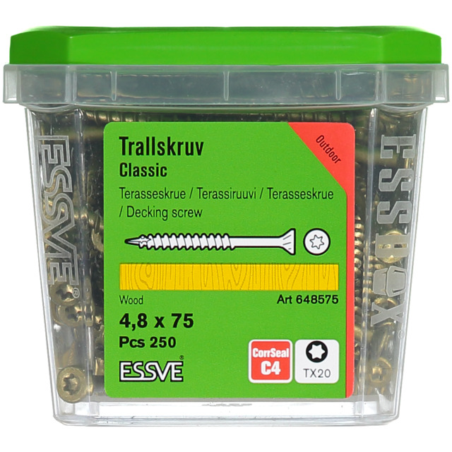 TRALLSKRUV ESSVE CORR 4,8X75 250ST TX20 FÖR TRÄREGEL