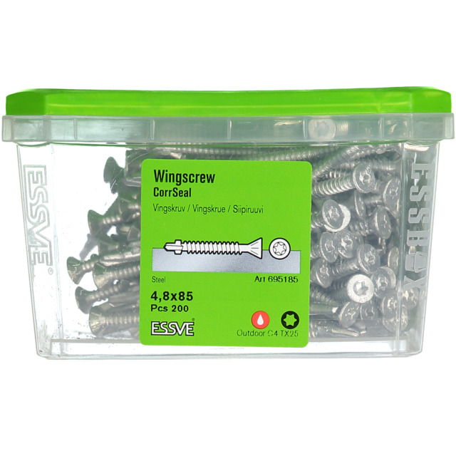 VINGSKRUV FÖRSÄNKT HUVUD TX25 BORRSPETS CORRSEAL 4,8X85MM 200ST