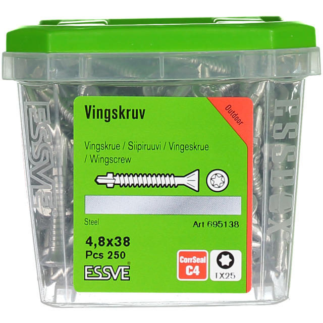 VINGSKRUV FÖRSÄNKT HUVUD TX25 BORRSPETS CORRSEAL 4,8X38MM 250ST