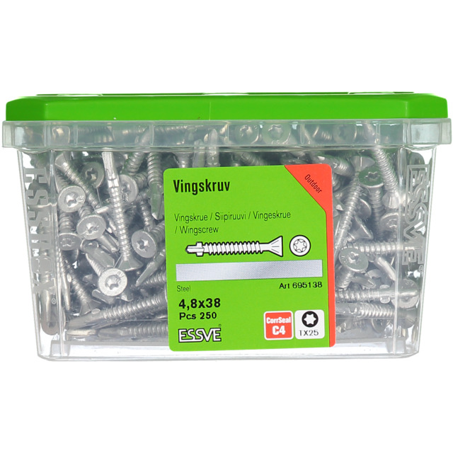 VINGSKRUV FÖRSÄNKT HUVUD TX25 BORRSPETS CORRSEAL 4,8X38MM 250ST