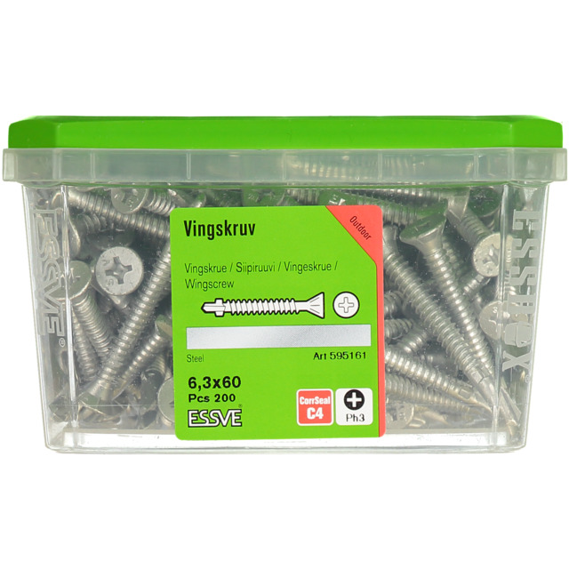 VINGSKRUV FÖRSÄNKT HUVUD PH3 BORRSPETS CORRSEAL 6,3X60MM 200ST