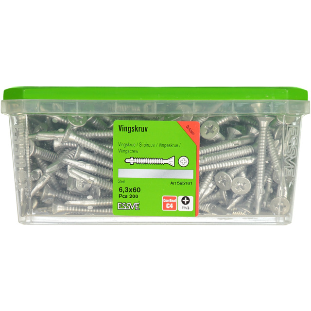 VINGSKRUV FÖRSÄNKT HUVUD PH3 BORRSPETS CORRSEAL 6,3X60MM 200ST