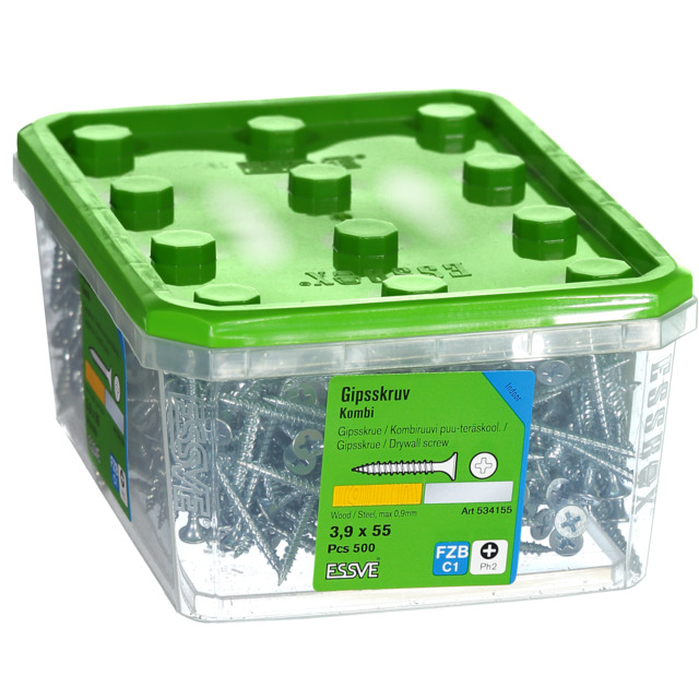GIPSSKRUV KOMBI 3,9X55 FZ 500ST STÅL/TRÄ PH2 406504 (6)