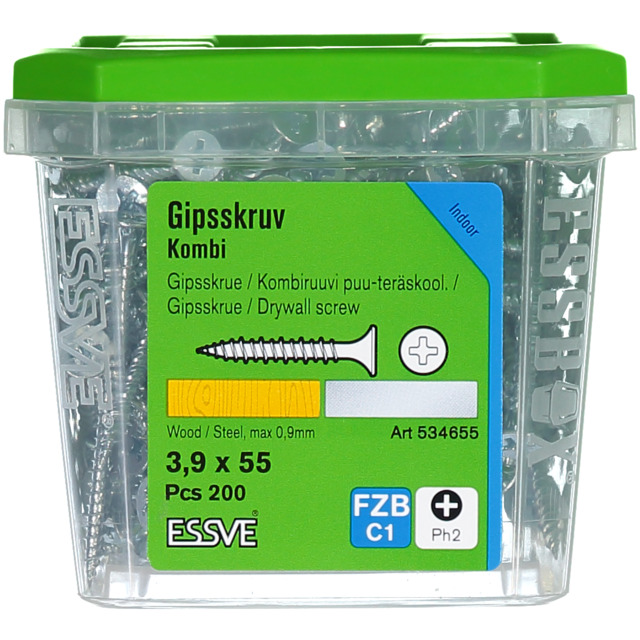 KOMBISKRUV 3,9X55 FZB 200ST GIPS/STÅL       406504