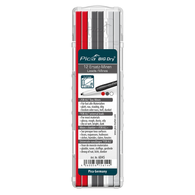 STIFT BIG DRY REFILL SNICKARPENNA RÖD/VIT/GRÅ 12ST | Beijerbygg Byggmaterial