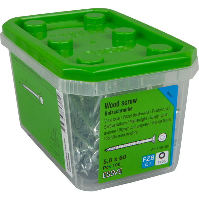 TRÄSKRUV 5,0X60 FH FZB 100ST ESSDRIVE TX25