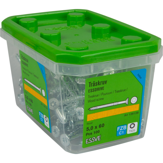 TRÄSKRUV 5,0X60 FH FZB 100ST ESSDRIVE TX25