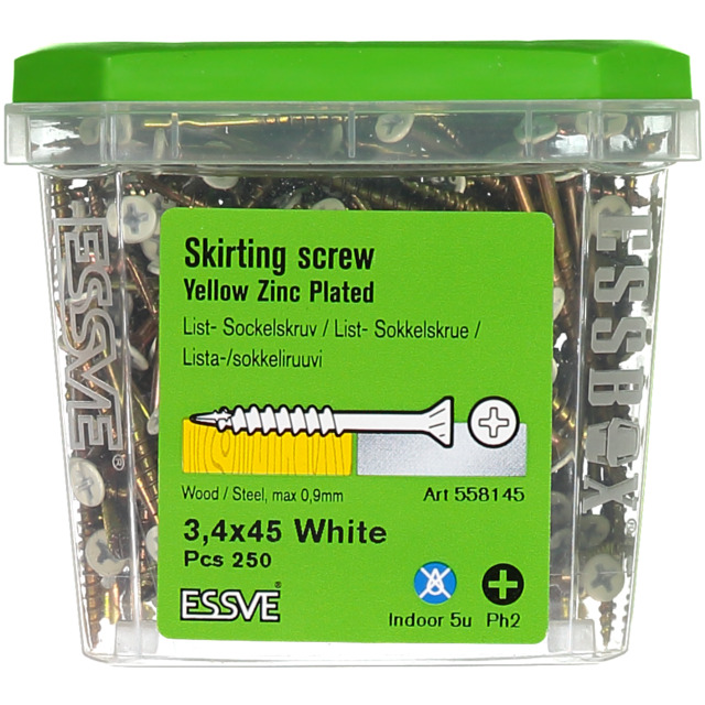 LISTSKRUV 3,4X45 VITLACK 250ST                 406405